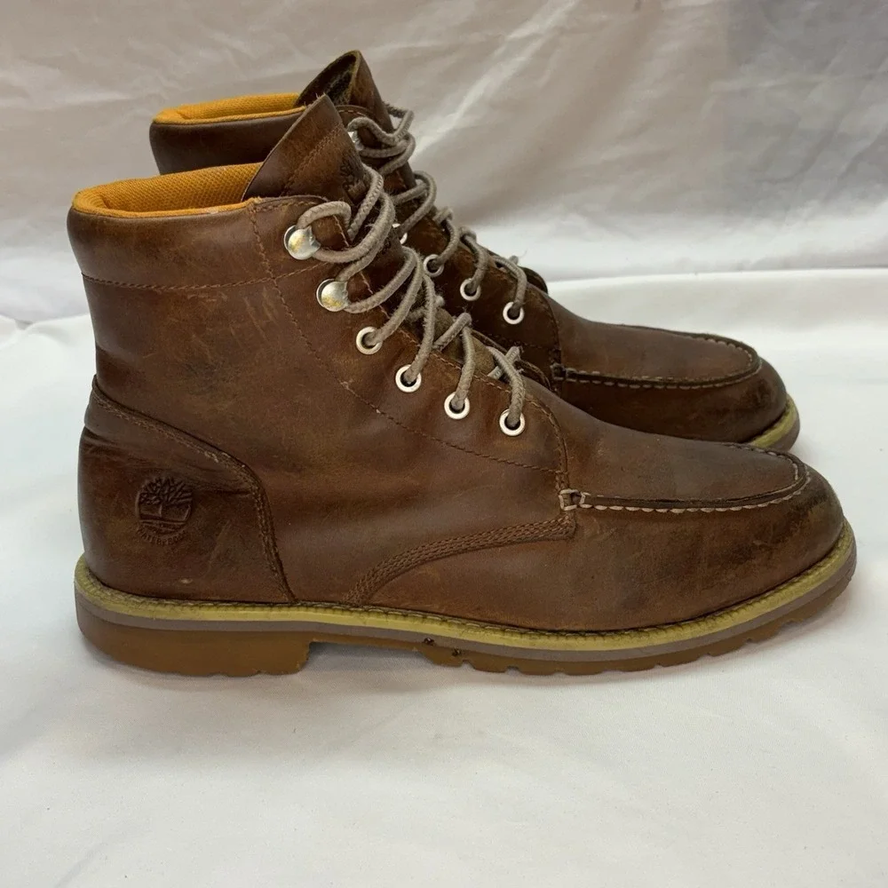 Timberland Redwood Falls Moc Toe Boots Mens‎ 9 Rust Brown Waterproof Leather